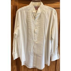 Calvin Michaels Mens Dress Shirt Ivory Wingtip Collar Ribbed Barrel Cuff L